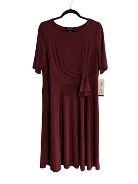 Perceptions New York Womens Large Wine Tie Waist Midi Dress New With Tags